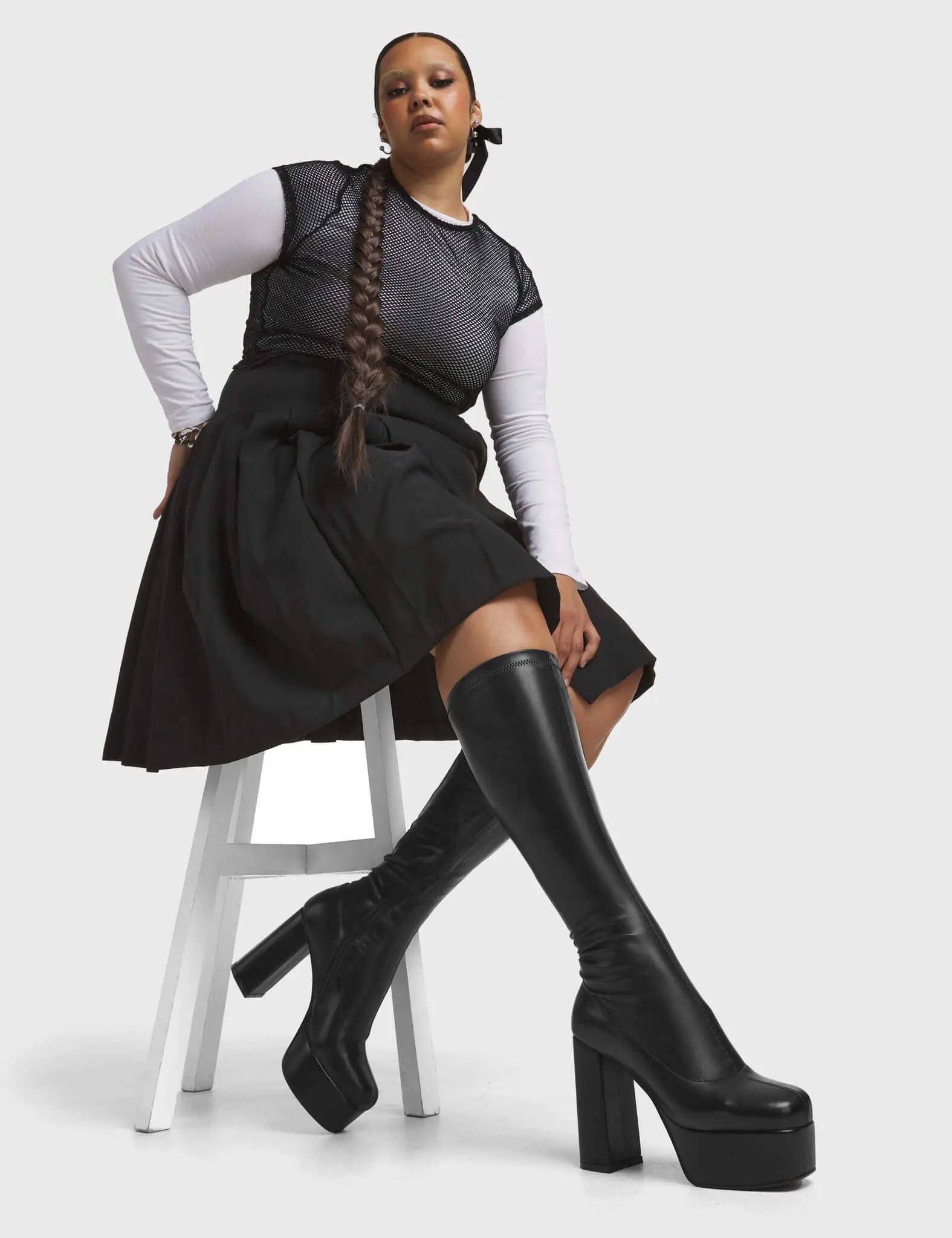Whatta Showdown Super Stretch Platform Knee High Boots LAMODA US Whatta Showdown Super Stretch Platform Knee High Boots LAMODA US