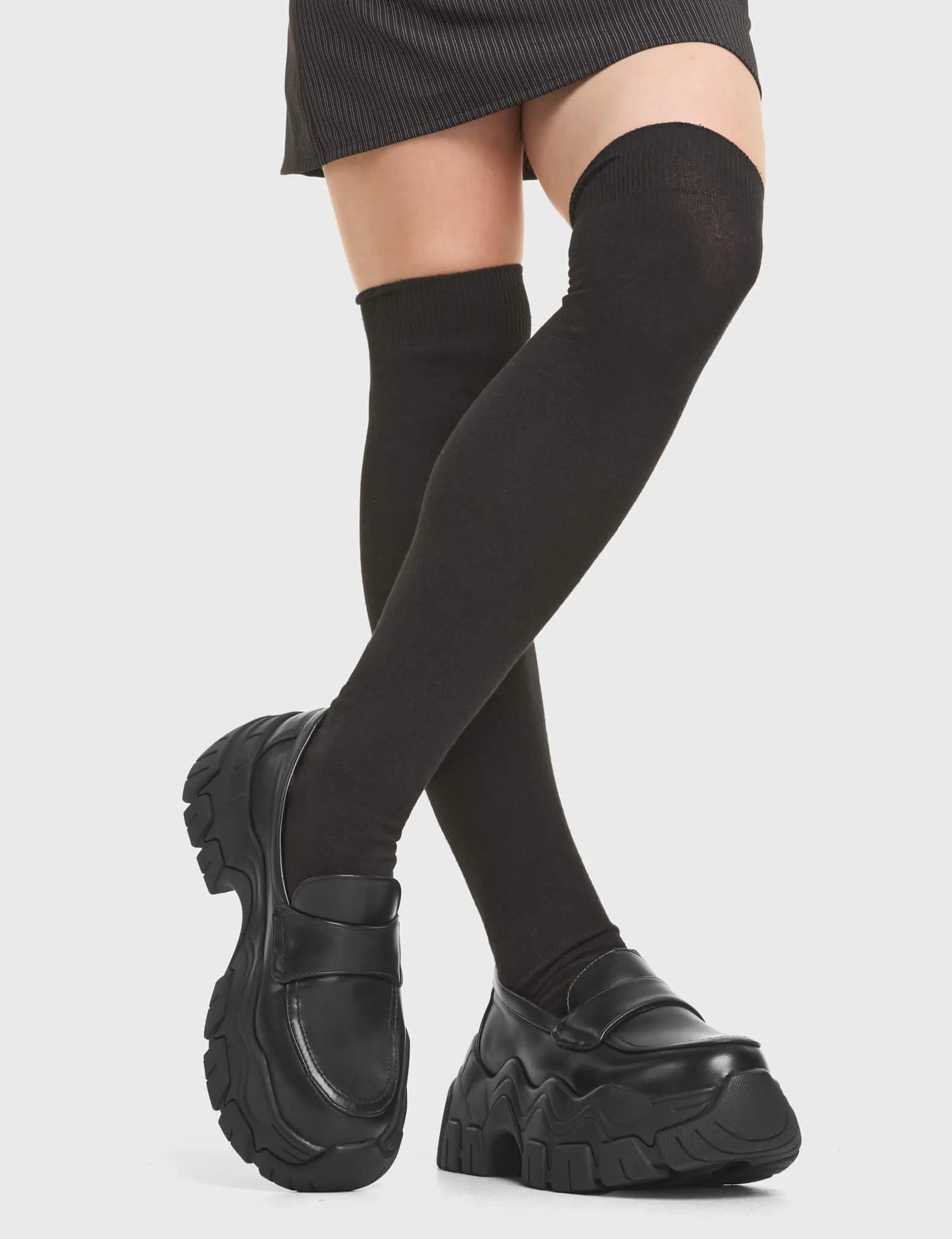 Chunky Loafers With Tights Akaada Yoko Black Patent Leather Chunky