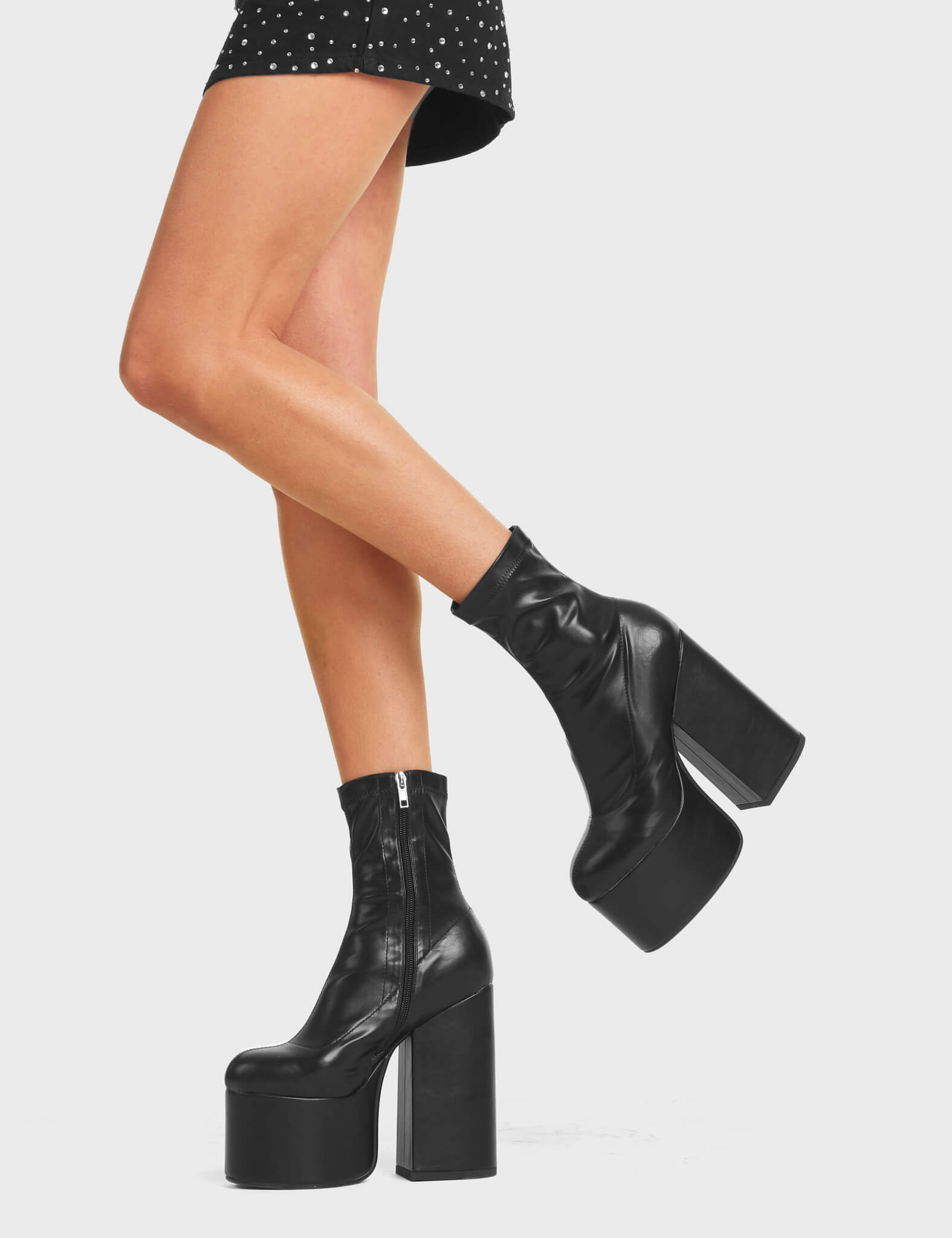 Senna Buckle Detail Square Toe Wedge Heel Knee High Long Boot In Black Faux  Leather | EGO