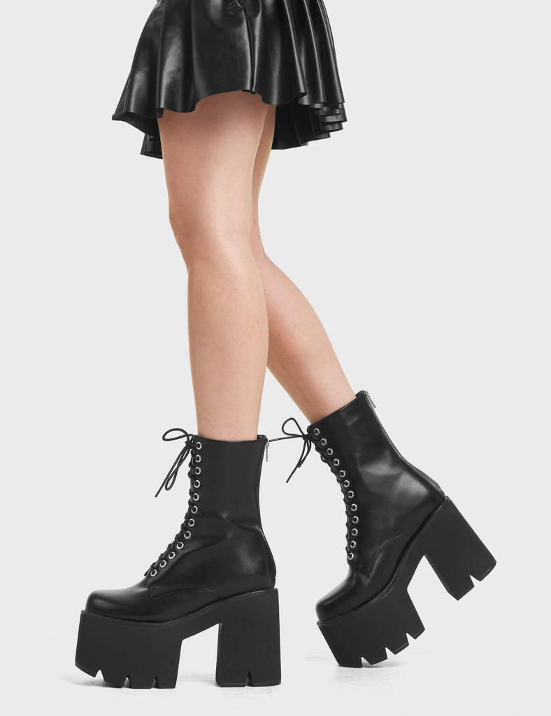 Iconic Chunky Platform Ankle Boots in Black. Lace up Chunky platform ankle boots with chunky sole. Made with eco-friendly materials and 100% cruelty-free.