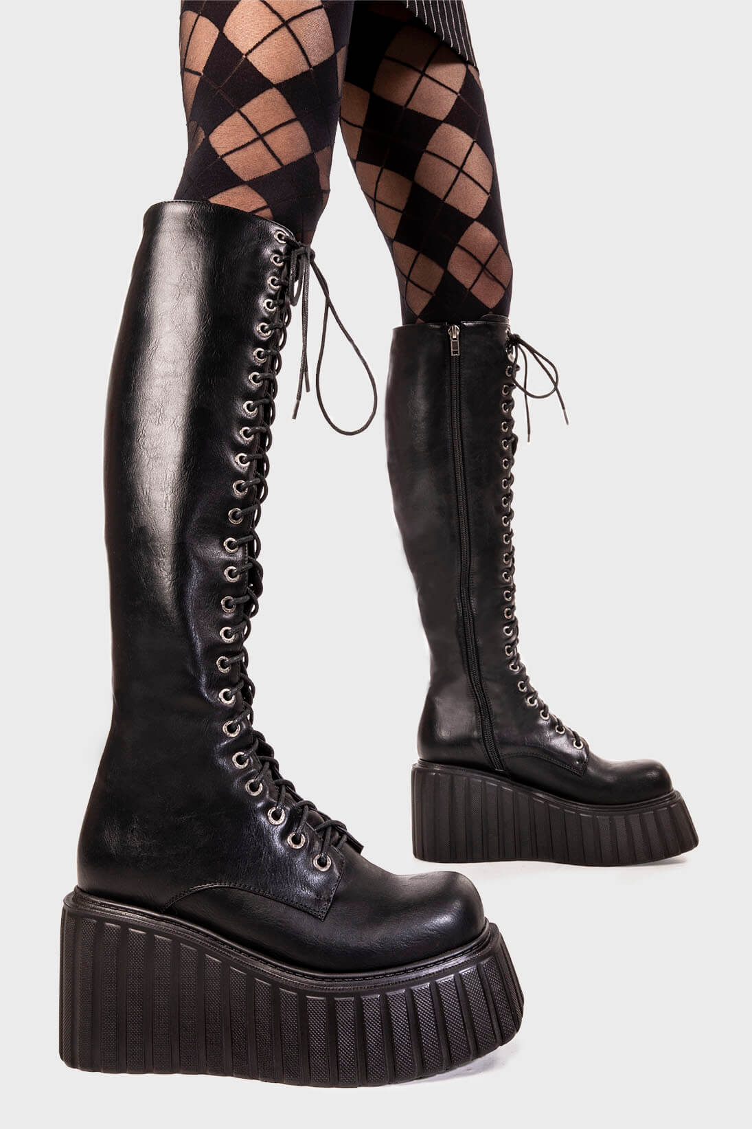 Lamoda Platform Lace-Up Creeper Boots - Black