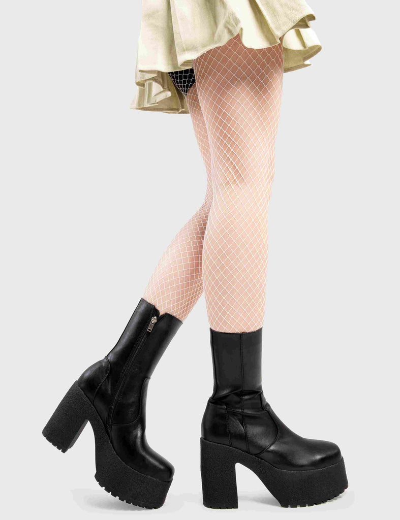 Spicy Platforms
  
  Mannequin Worthy Platform Ankle Boots in Black faux leather. These platform boots feature on our chunky platform sole, set hot trends step by step. Made with eco-friendly materials and 100% cruelty-free, these platform boots are as ethical as they are HOT!
  
  - Platform Height
  - Heel Height
  - Black Zipper
  - Mid ankle length
  - Chunky Platform sole
  - Rubber grip
  - Round Toe 
  - 100% vegan 
  
  SKU: LMF 2809 - BlackPU